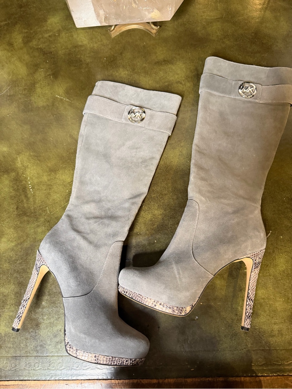 MICHAEL Michael Kors Gray Suede Snakeskin Platform Boots Size 5.5